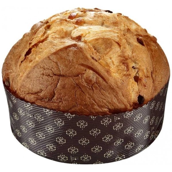 PANETTONE ARTIZANAL TRADIZIONALE LA PERLA cu stafide și coji de citrice confiate. Produs de cofetarie artizanal copt si dospit natural. Ambalat in hartie cadou.